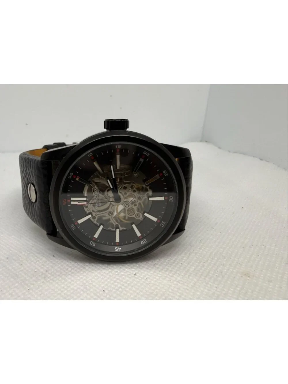 Kenneth Cole NY KC1550 Automatic Skeleton Black Dress Croc Leather Watch